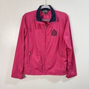 Vintage 90s Lauren Ralph Lauren Active Jacket Coat L Pink Blue Crest Embroidered